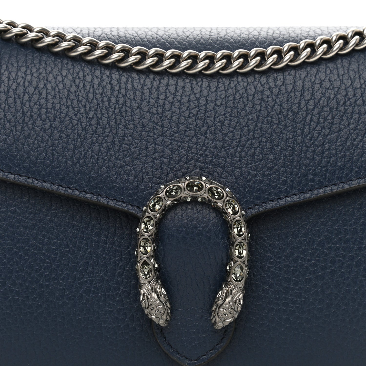 Gucci Dollar Calfskin Crystal Mini Dionysus Chain Wallet Blue Agata Black Diamond 7 of 9