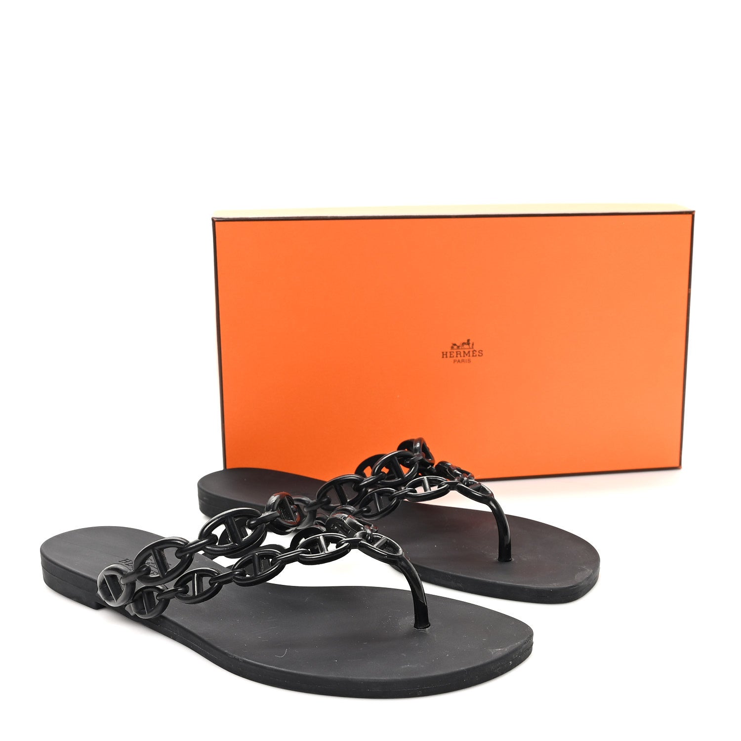 HERMES ブラック フラットシューズ　エディ22、5㎝ Hermes Rubber Chaine d'Ancre Island Sandals 38 Black 1867098