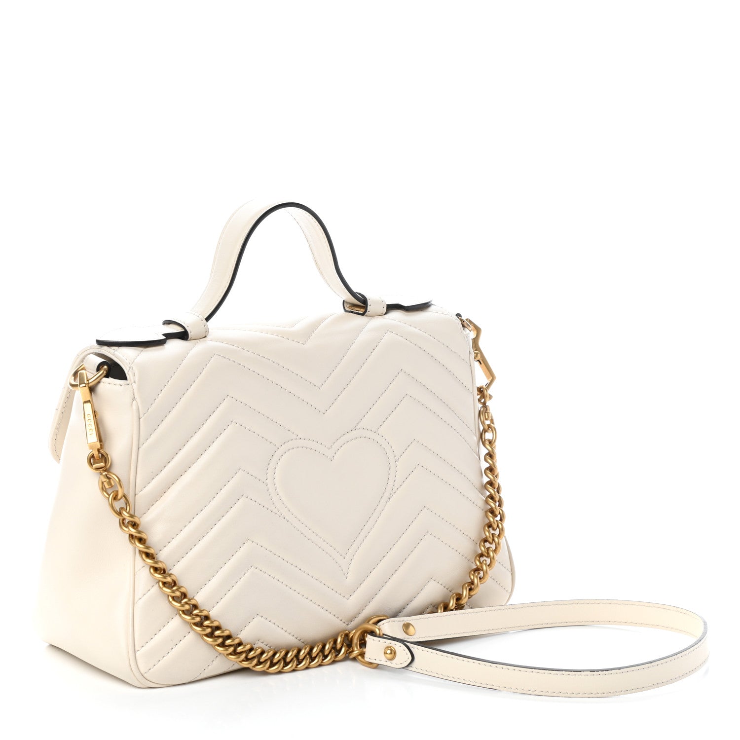 Gucci Calfskin Matelasse Small GG Marmont Top Handle Shoulder Bag White 3 of 8