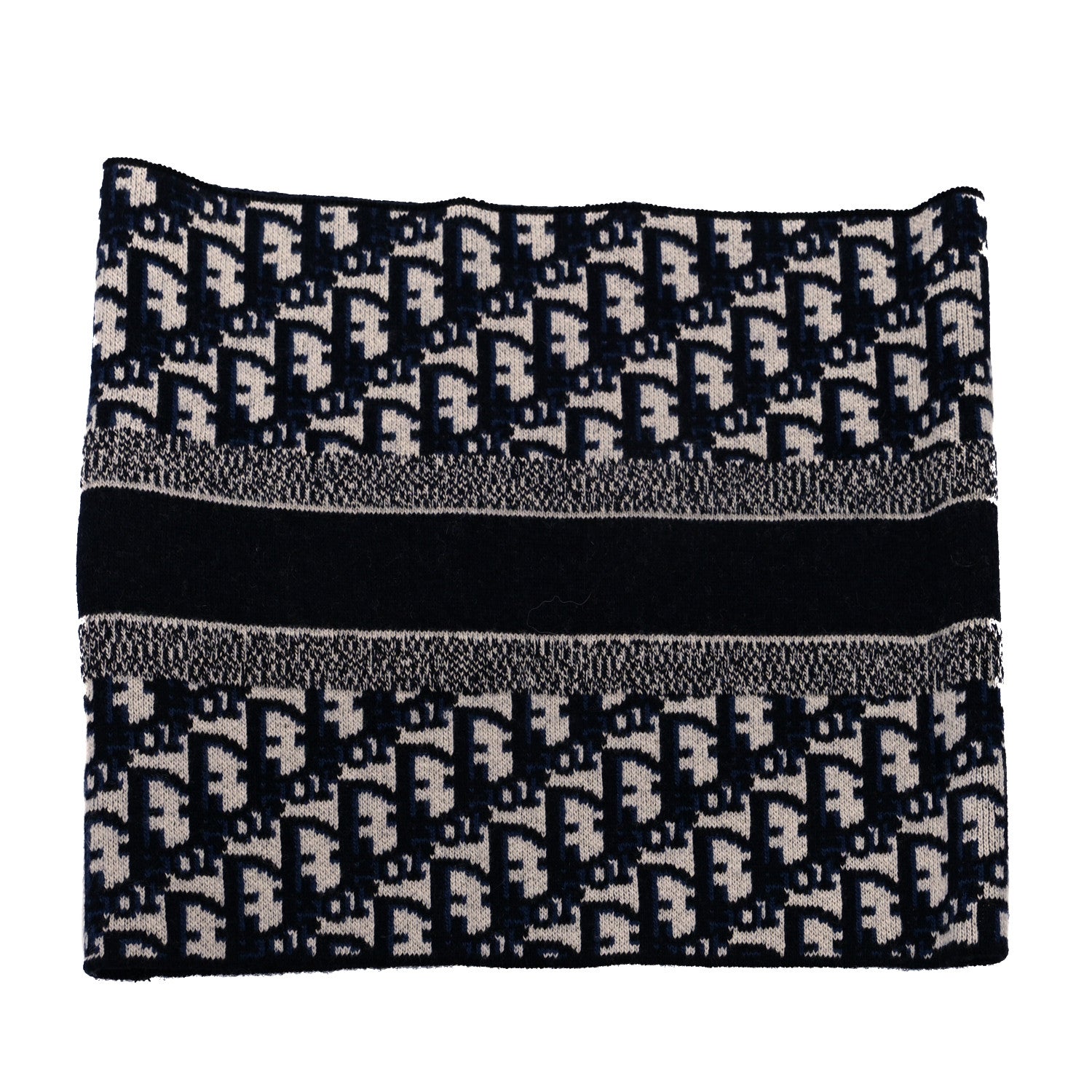 Christian Dior Wool Cashmere Reversible Oblique Snood Blue White 4 of 5