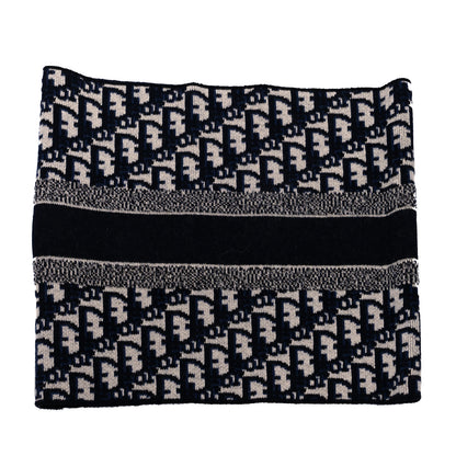 Christian Dior Wool Cashmere Reversible Oblique Snood Blue White 4 of 5