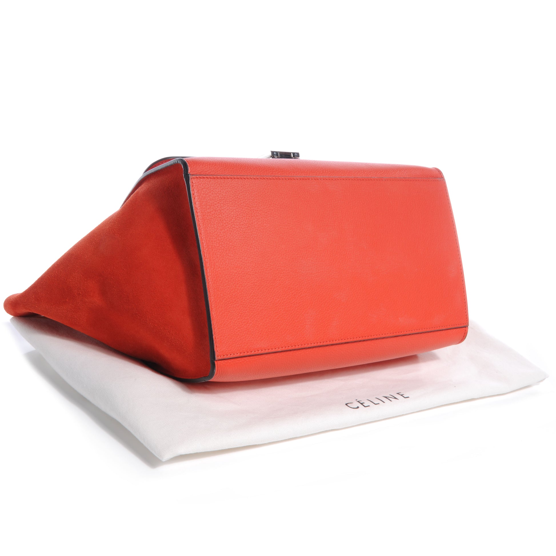 Celine Drummed Leather Suede Trapeze Small Luggage Vermillion 4 of 8
