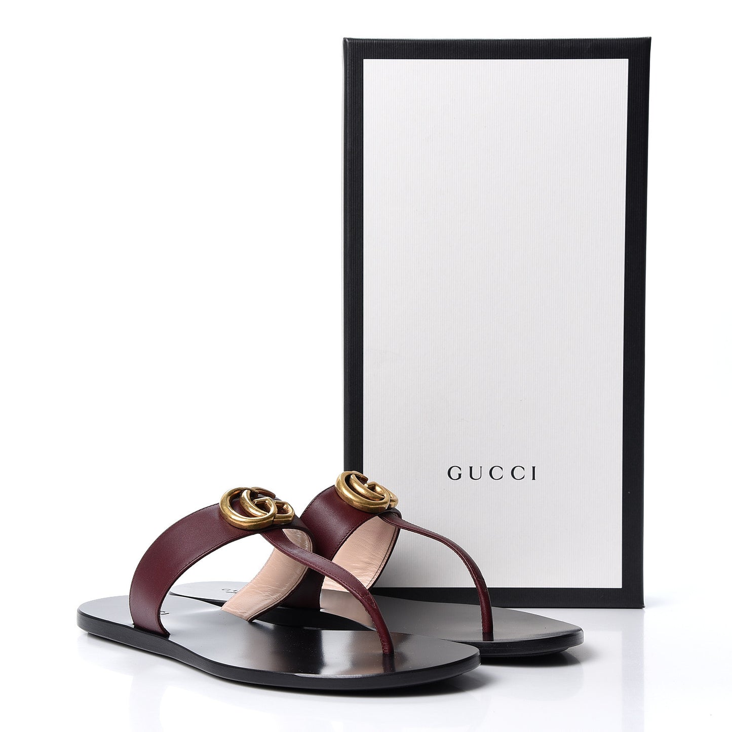 Calfskin GG Marmont Thong Sandals 38.5 Vintage Bordeaux