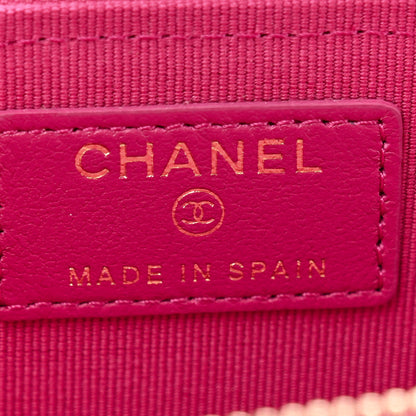 Chanel Lambskin Quilted Pearl Crystal CC Zip Around Card Holder Pink 6 of 8