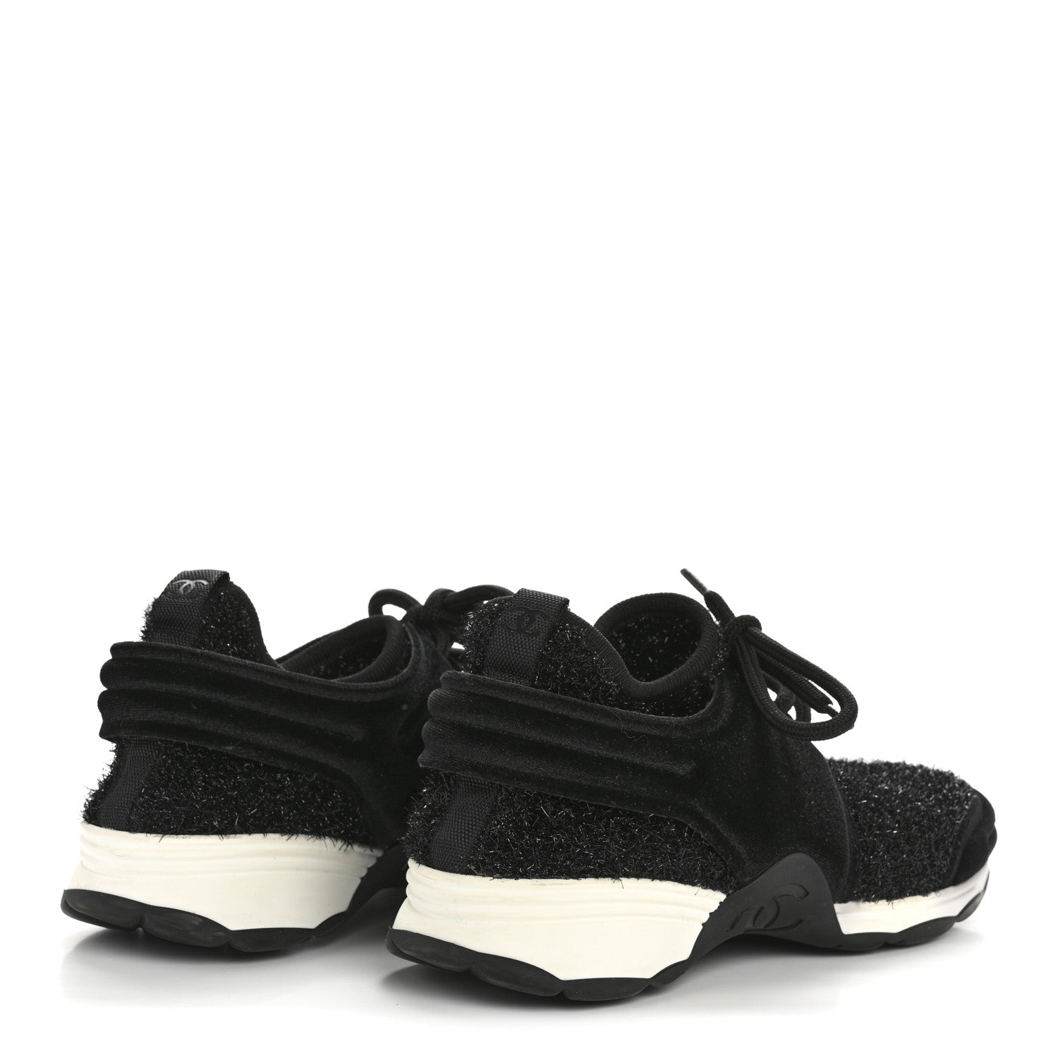Chanel Stretch Fabric Womens CC Sneakers 37.5 Black 5 of 9