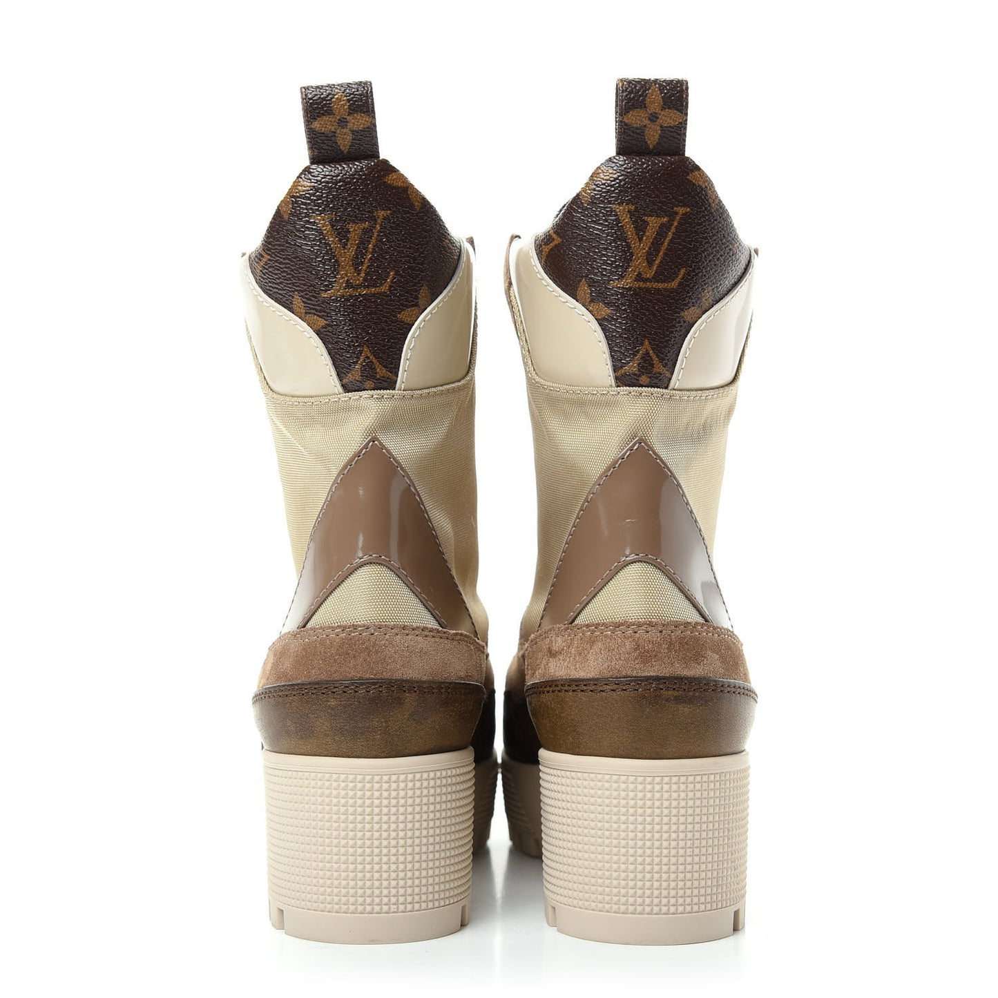 Suede Calfskin Monogram Laureate Platform Desert Boots 37 Beige