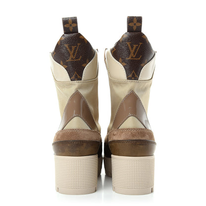 Louis Vuitton Suede Calfskin Monogram Laureate Platform Desert Boots 37 Beige 7 of 12