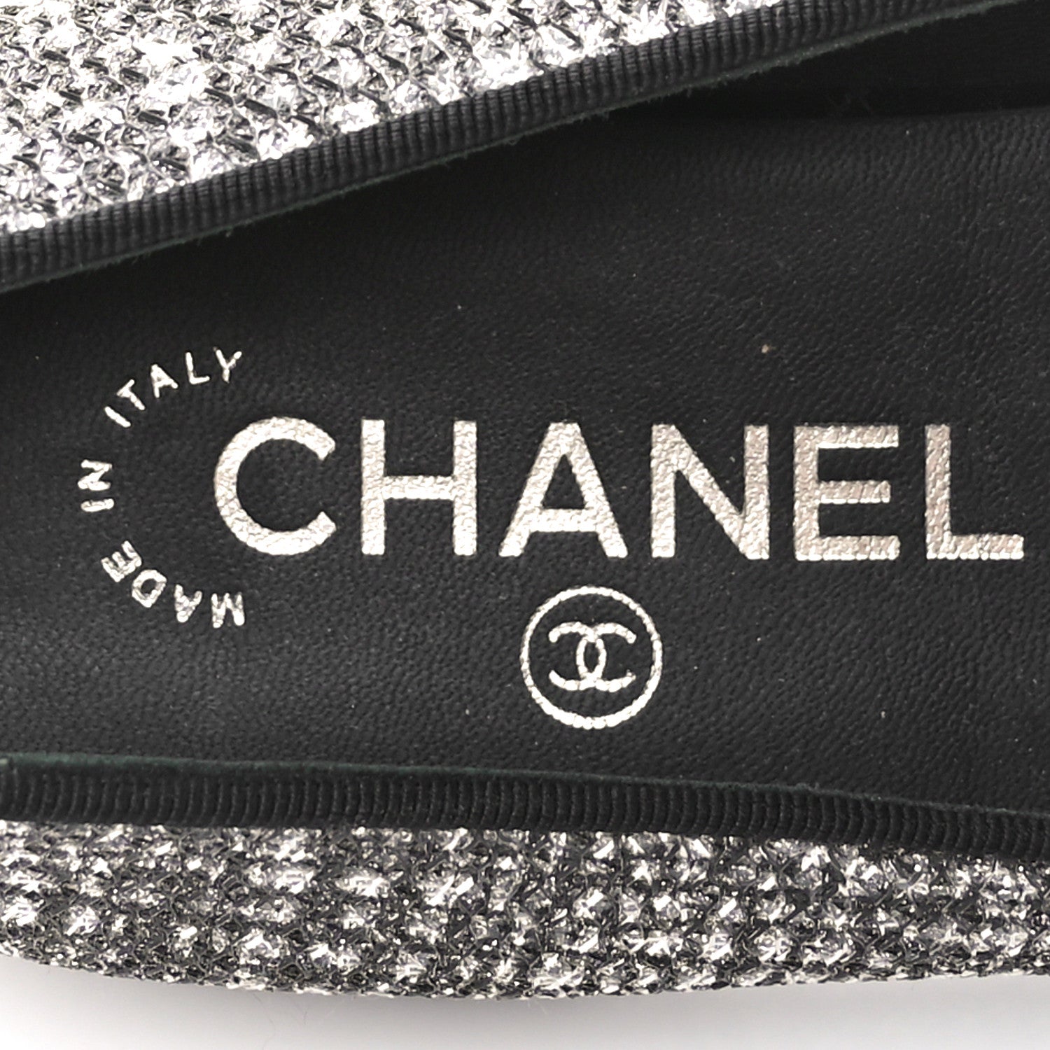 Chanel Fantasy Fabric Grosgrain CC Mocassin Loafers 37.5 Silver Black 7 of 9