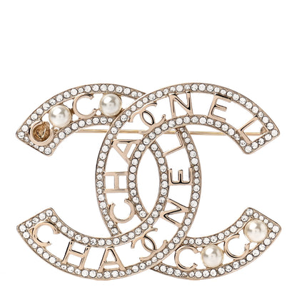 Chanel Crystal Pearl Coco CC Logo Brooch Gold 1 of 5