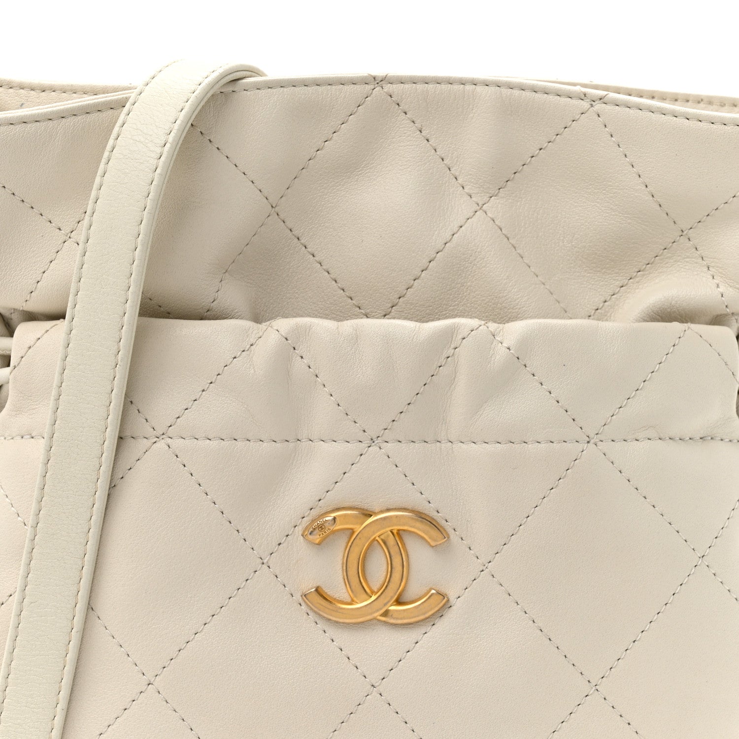 Chanel Calfskin Quilted Drawstring Bucket Bag White 8 of 15