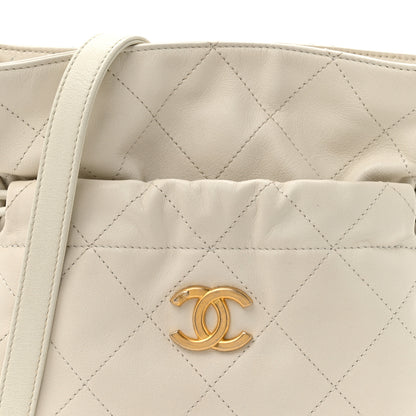 Chanel Calfskin Quilted Drawstring Bucket Bag White 8 of 15