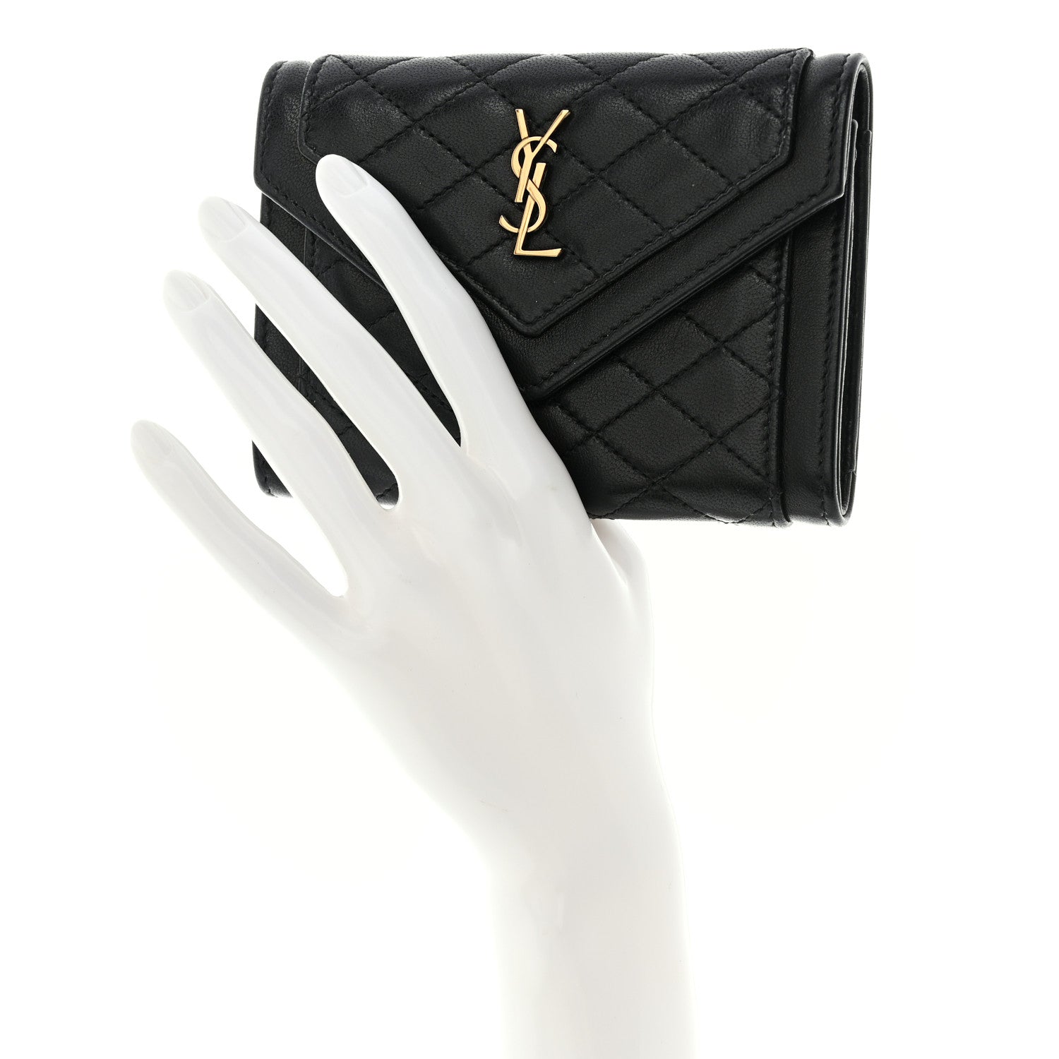 Saint Laurent Lambskin Quilted Monogram Gaby Small Envelope Wallet Black 2 of 8