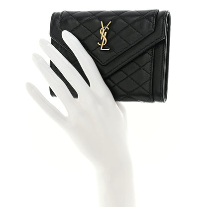 Saint Laurent Lambskin Quilted Monogram Gaby Small Envelope Wallet Black 2 of 8