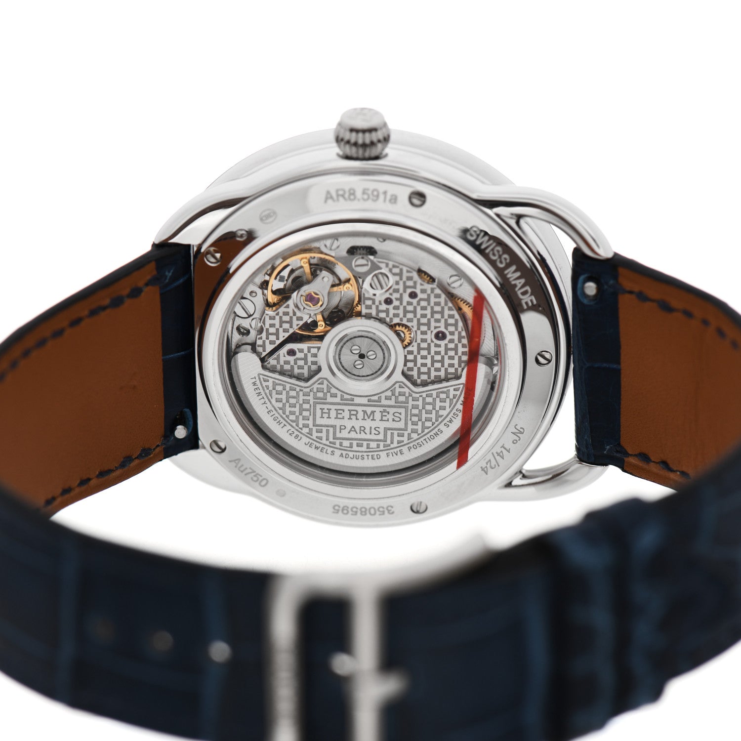 Hermes 18K White Gold Alligator Diamond 38mm Arceau Into the Canadian Wild Automatic Watch Bleu Saphir 4 of 5