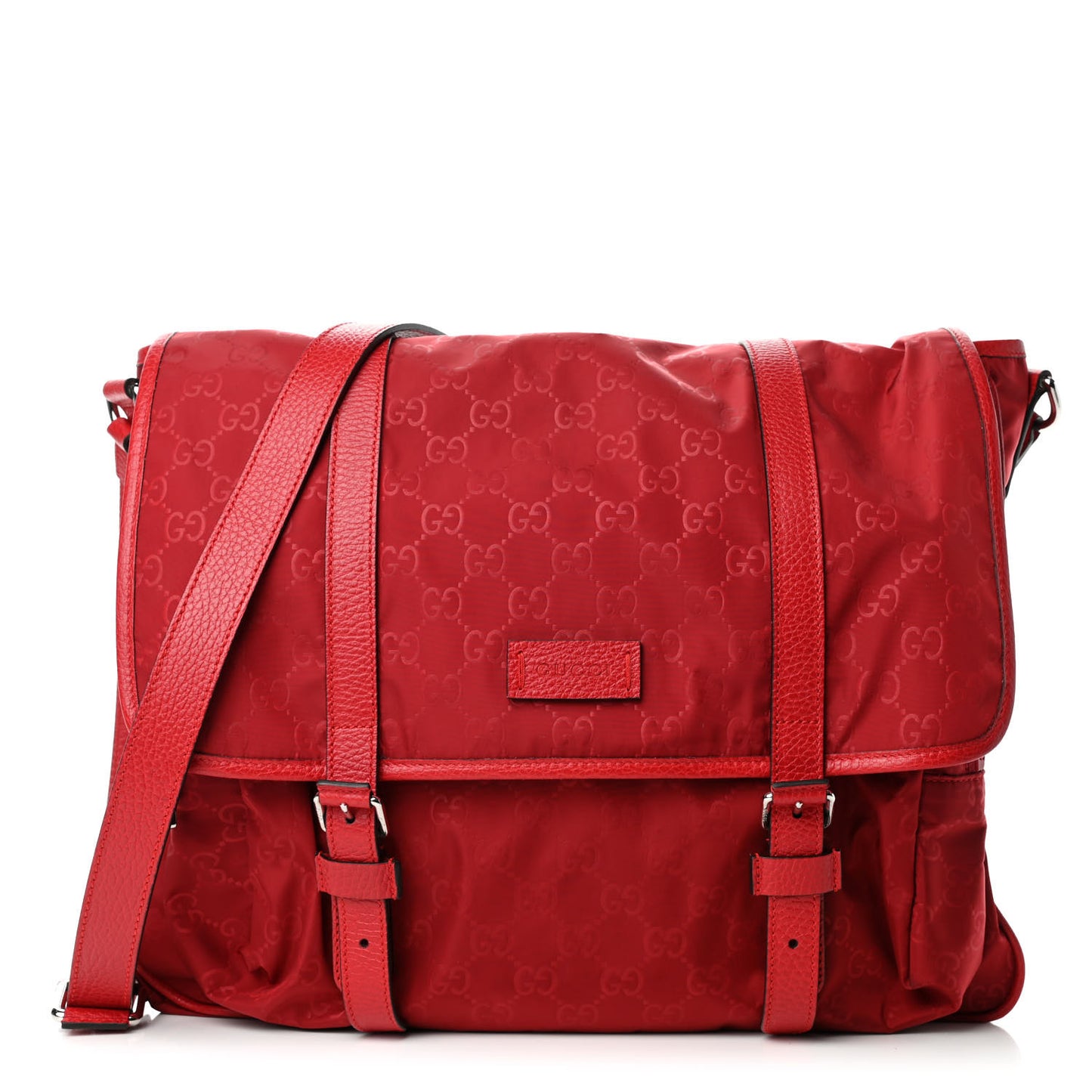 Nylon Monogram Double Buckle Flap Messenger Bag Vibrant Red