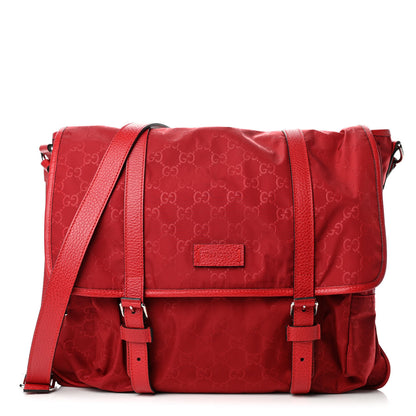 Gucci Nylon Monogram Double Buckle Flap Messenger Bag Vibrant Red 1 of 4