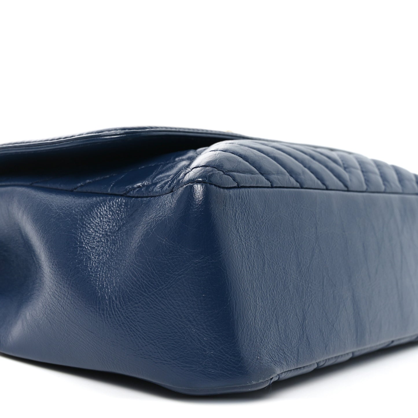 Calfskin Chevron Quilted Top Handle Flap Navy