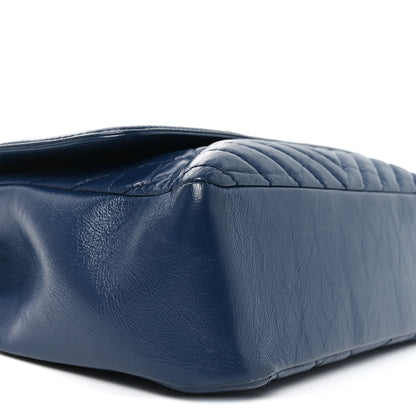 Chanel Calfskin Chevron Quilted Top Handle Flap Navy 9 of 10