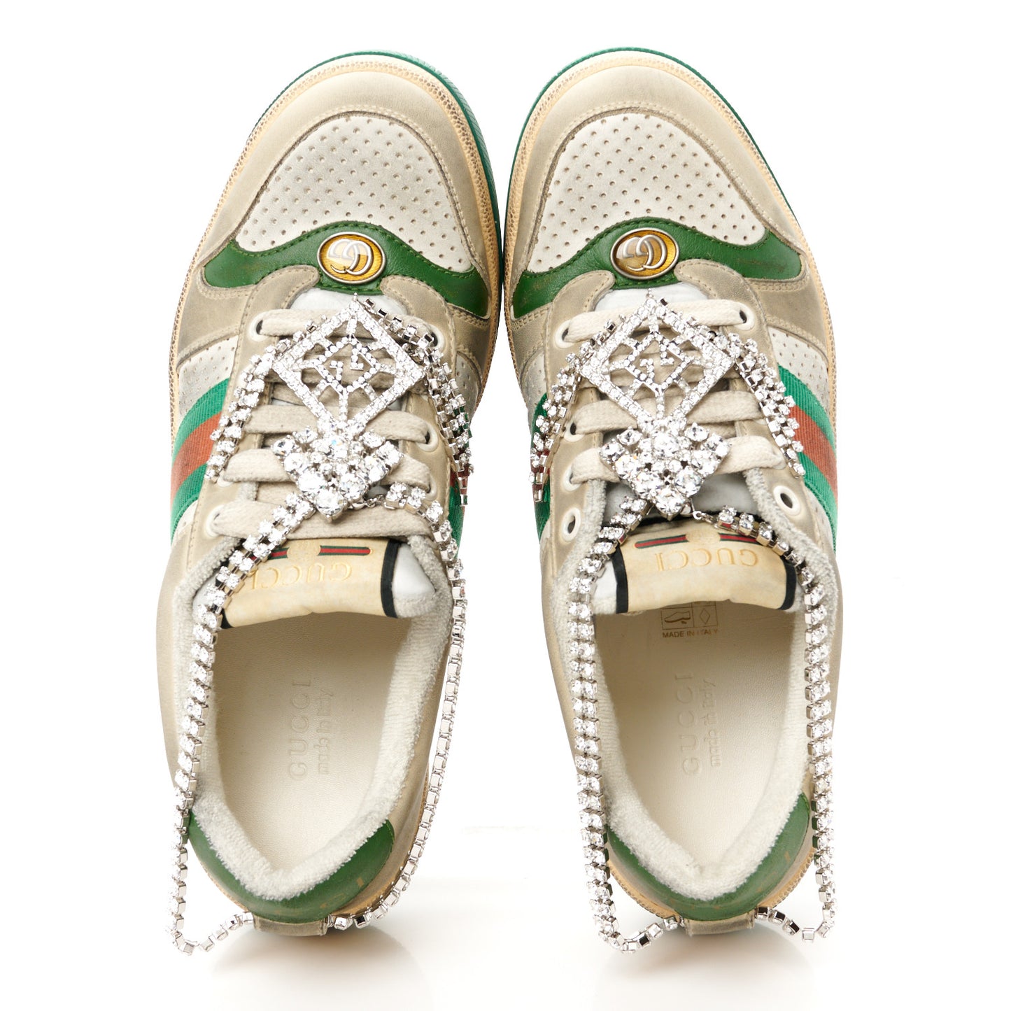 Nubuck Calfskin Web Removable Crystals Womens Screener Sneakers 36 Dusty Milk New Mystic White