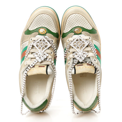 Gucci Nubuck Calfskin Web Removable Crystals Womens Screener Sneakers 36 Dusty Milk New Mystic White 2 of 11