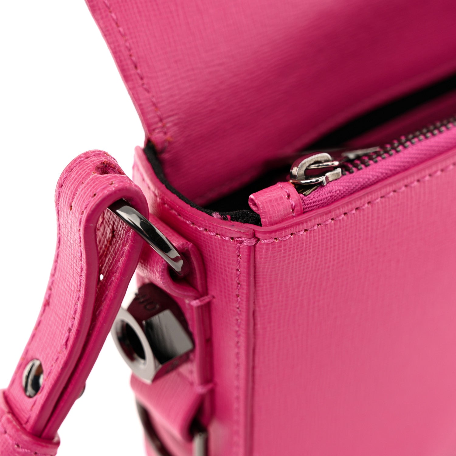 Off-White Saffiano Striped Diag Binder Clip Bag Pink White 10 of 14