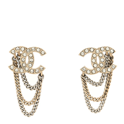 Chanel Crystal Chain CC Earrings Gold 1 of 4