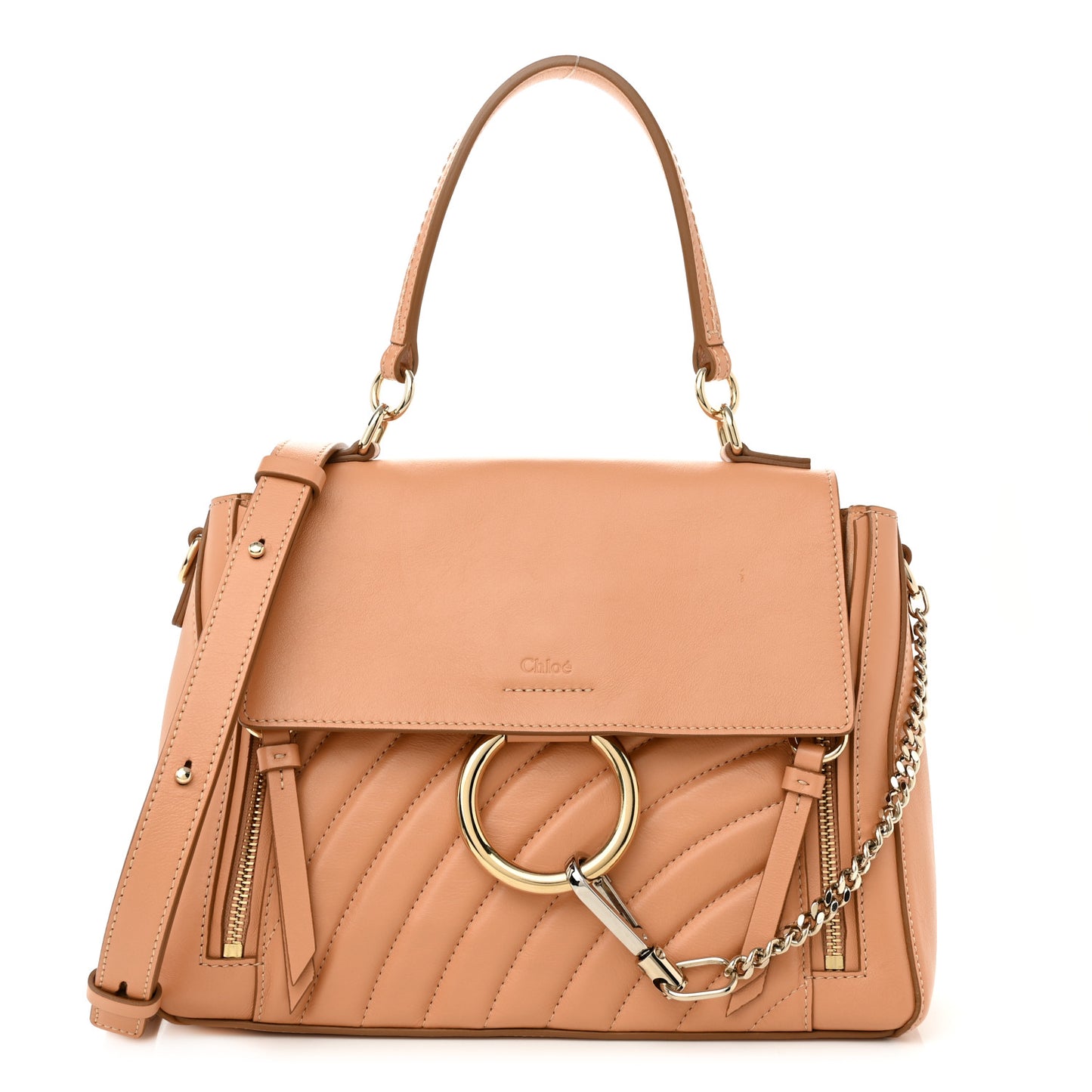 Smooth Calfskin Quilted Medium Faye Day Shoulder Bag Bleached Brown