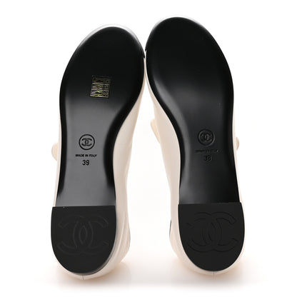 Chanel Lambskin Bow Mary Jane Flats 39 White Black 6 of 8