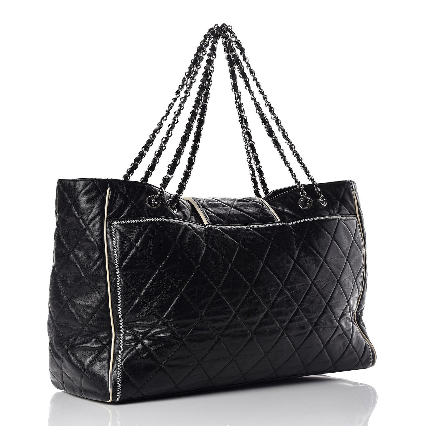 Lambskin Quilted Large East West Tote Black
