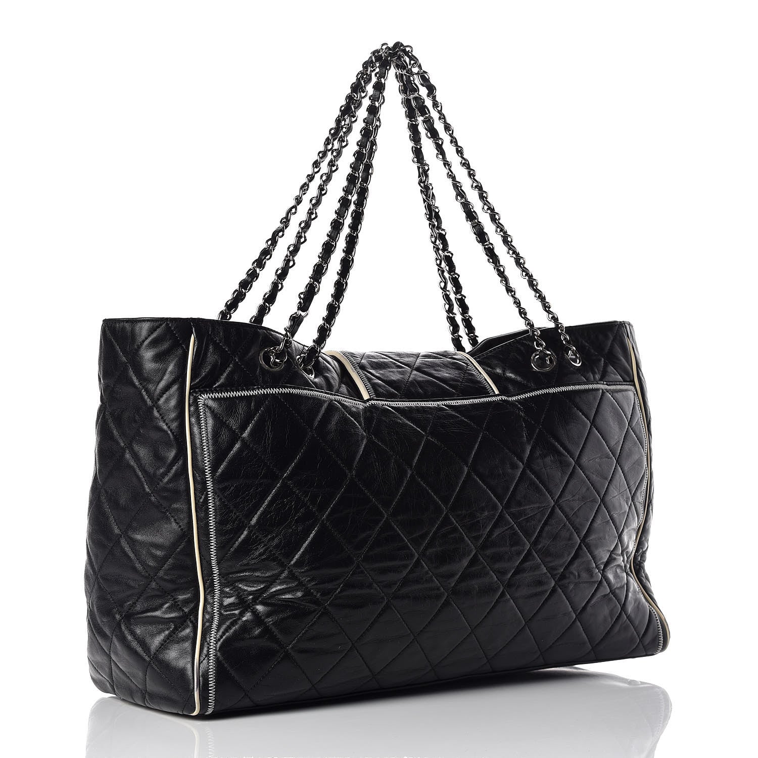 Chanel Lambskin Quilted Large East West Tote Black 3 of 10