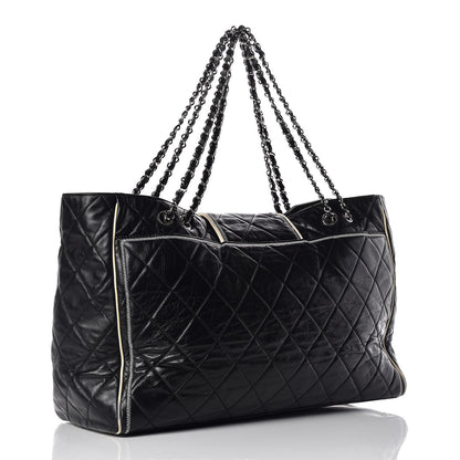 Chanel Lambskin Quilted Large East West Tote Black 3 of 10
