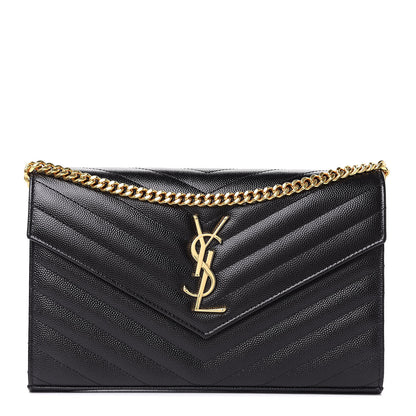 Saint Laurent Grain De Poudre Matelasse Chevron Monogram Chain Wallet Black 1 of 8