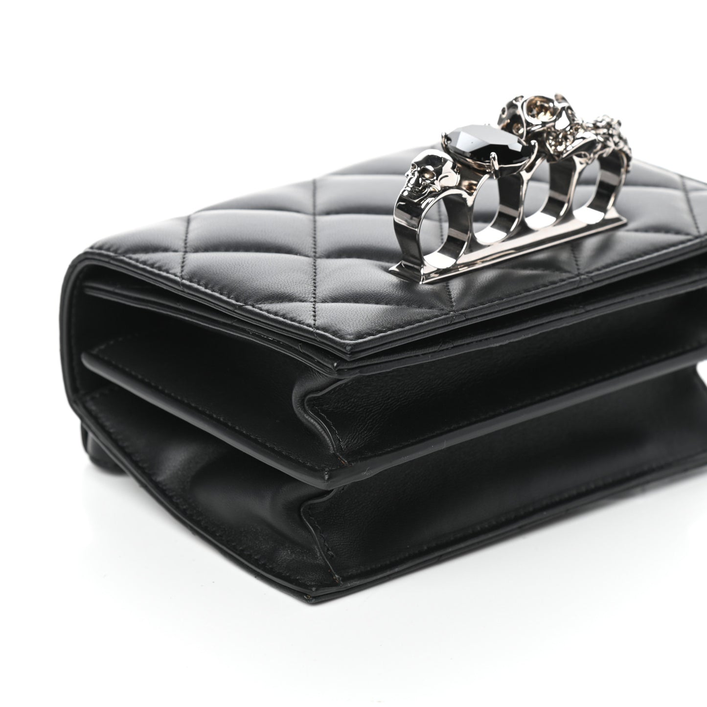 Lambskin Quilted Knuckle Shoulder Bag Black