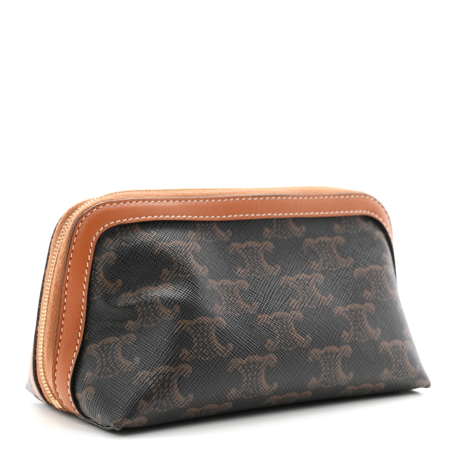 Celine Triomphe Canvas Calfskin Small Cosmetic Pouch Tan 3 of 8