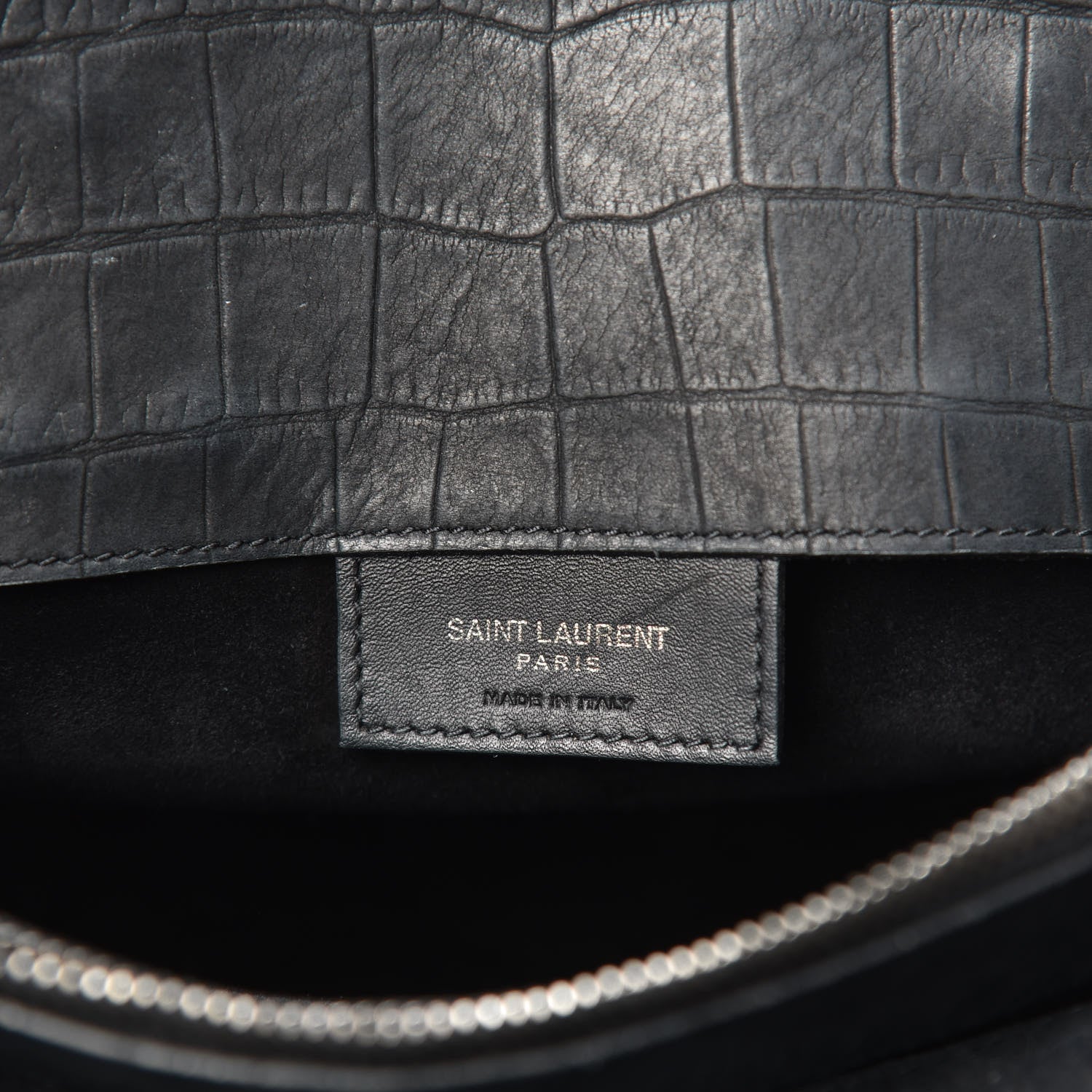 Saint Laurent Crocodile Embossed Suede Small Supple Sac De Jour Black 6 of 11