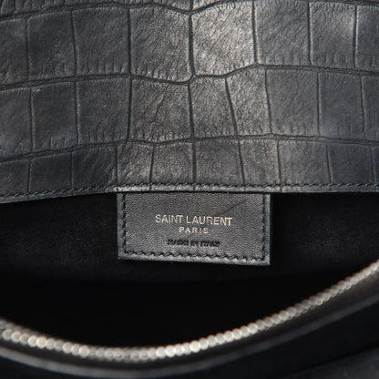 Saint Laurent Crocodile Embossed Suede Small Supple Sac De Jour Black 6 of 11
