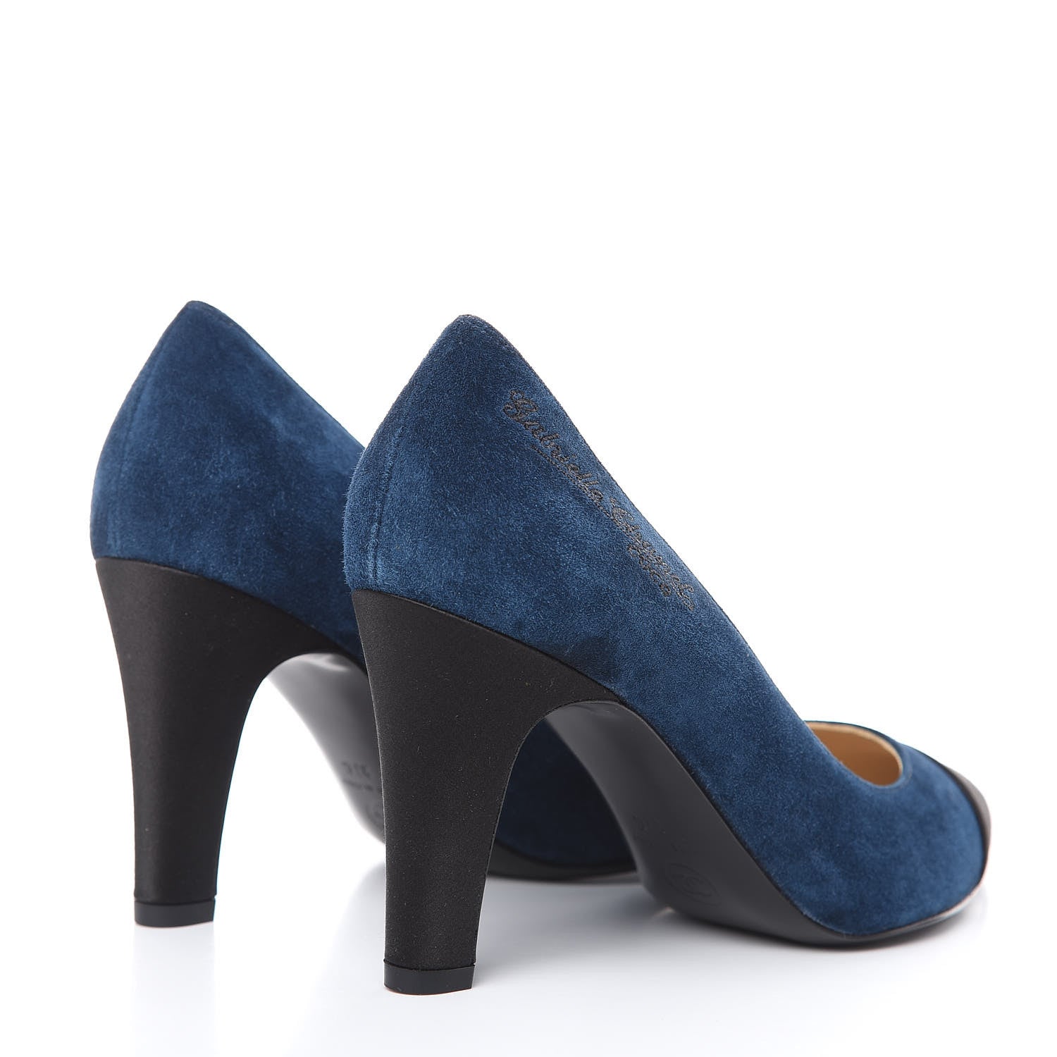 Chanel Suede Satin Cap Toe Gabrielle Pumps 37 Navy Black 4 of 10