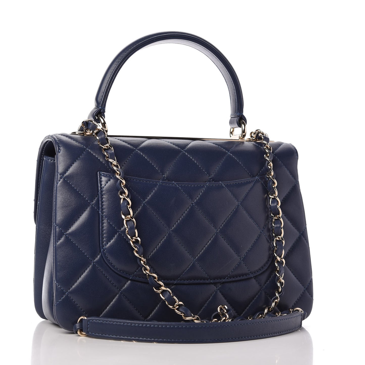 Lambskin Quilted Small Trendy CC Flap Dual Handle Bag Navy
