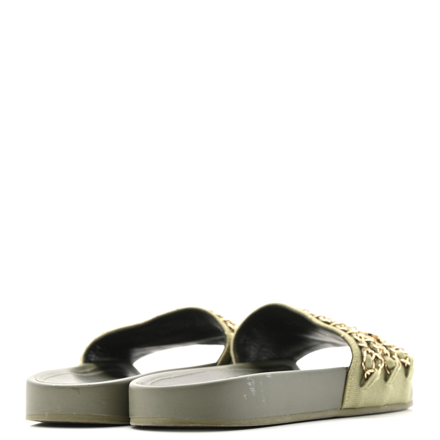 Chanel Canvas Chain Flat Sandals 37 Khaki 5 of 13