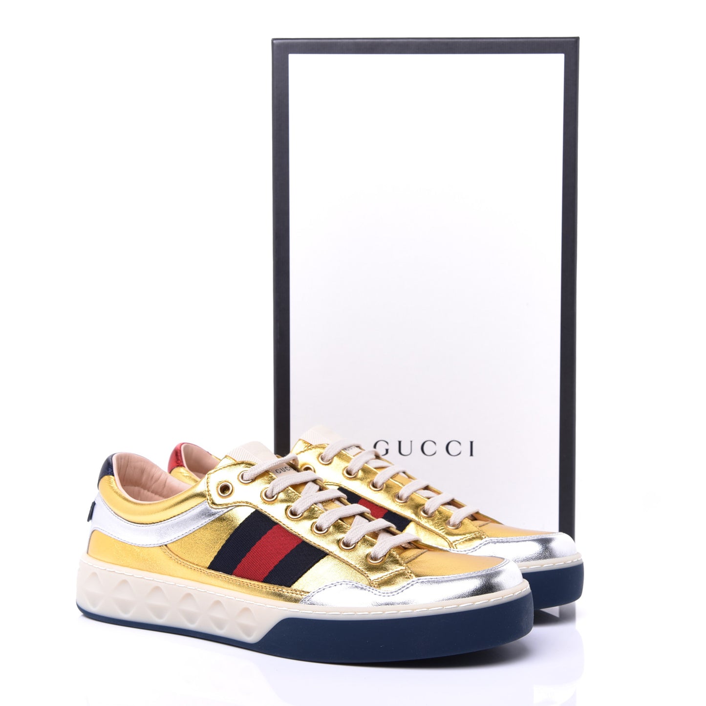 Metallic Nappa Web Mens Low Top Sneakers 8.5 Argento Oro Vecchio
