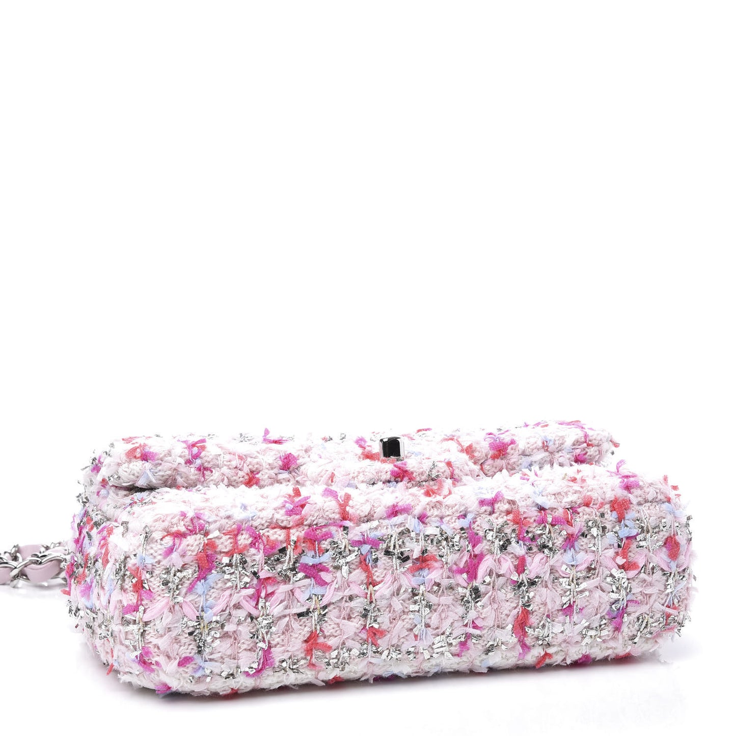 Tweed Quilted Mini Rectangular Flap Light Pink Silver Blue