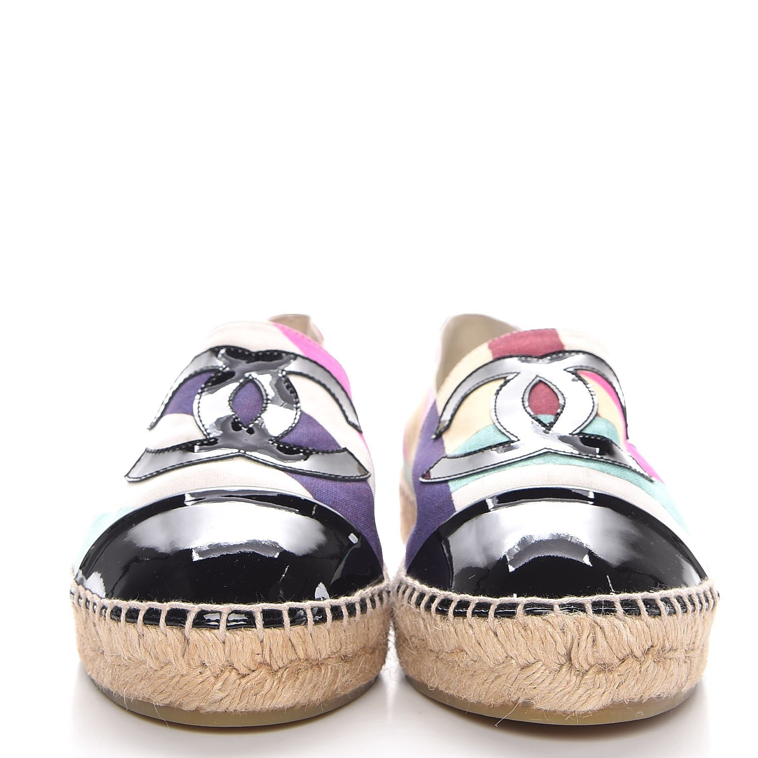 Chanel Patent Fabric Striped CC Espadrilles 38 Multicolor Black 2 of 7