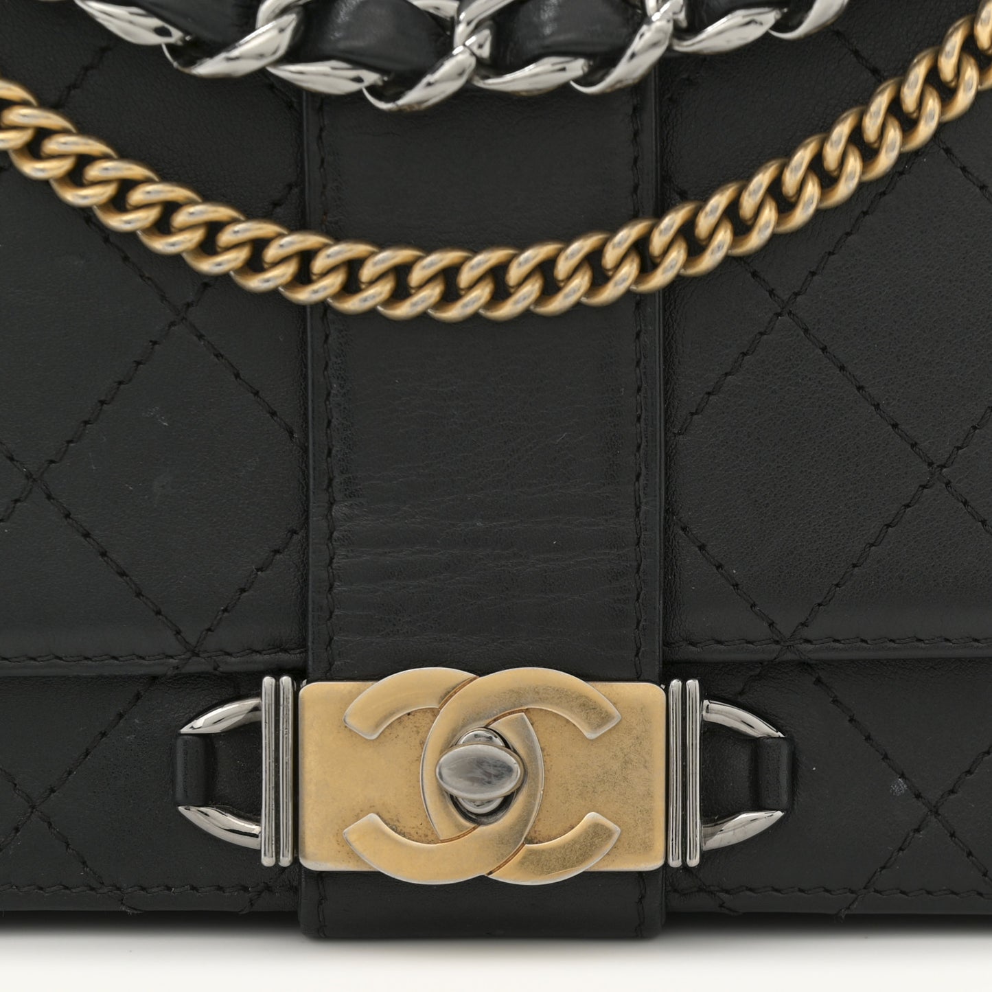 Calfskin Stitched Multi Chain Flap Bag Black