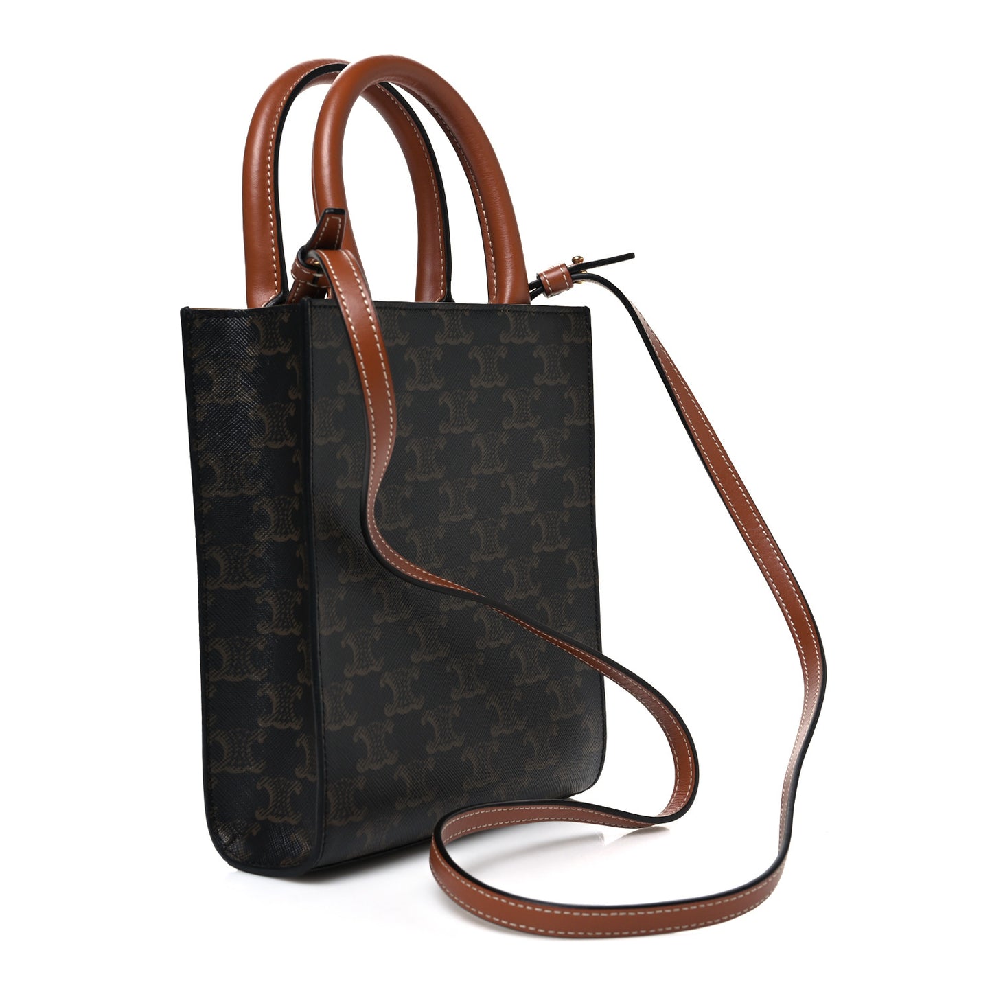 Triomphe Canvas Calfskin Mini Vertical Cabas Tan