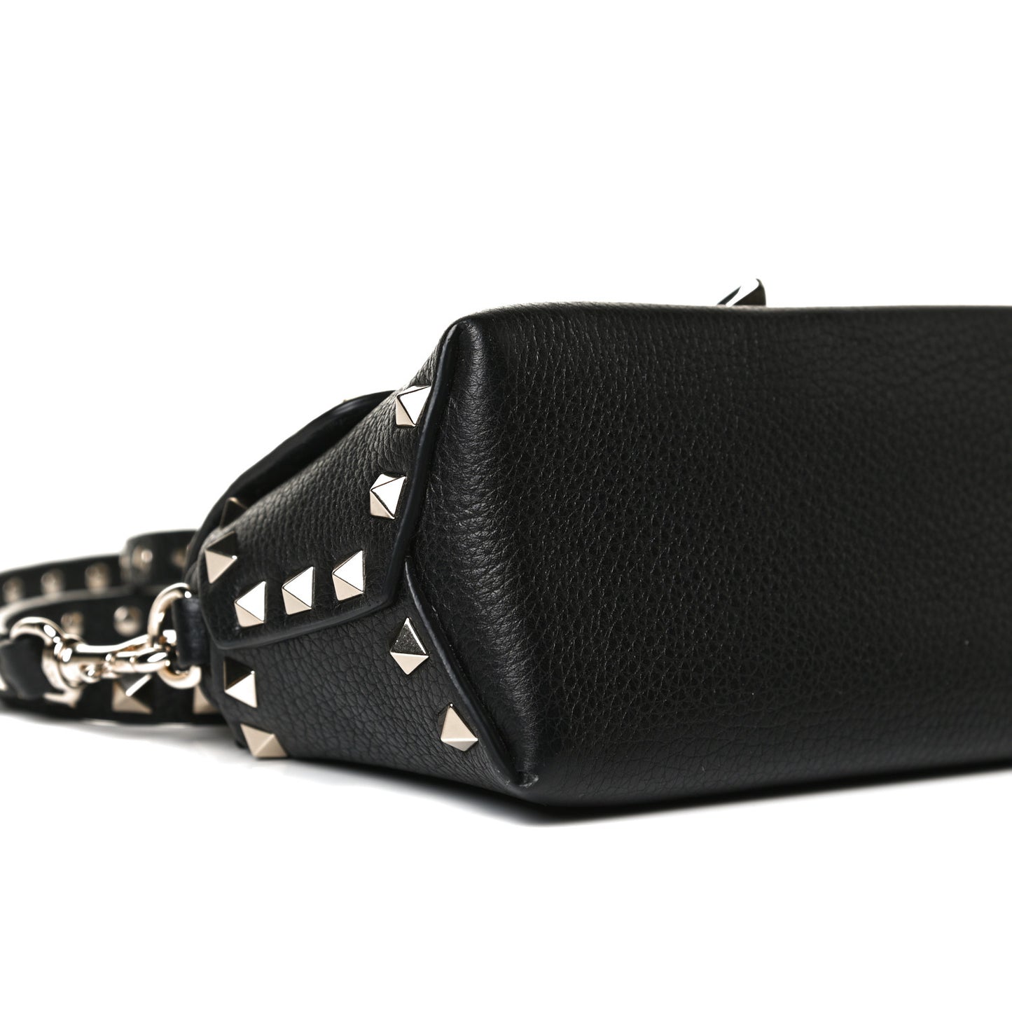 Pebbled Calfskin Mini Rockstud Crossbody Bag Black