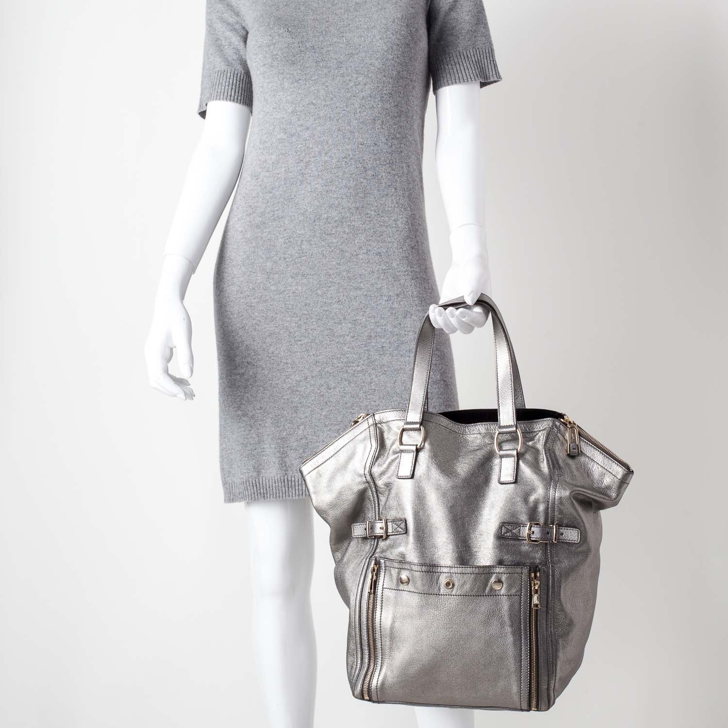 Saint Laurent Leather Large Downtown Tote Silver 2 of 9