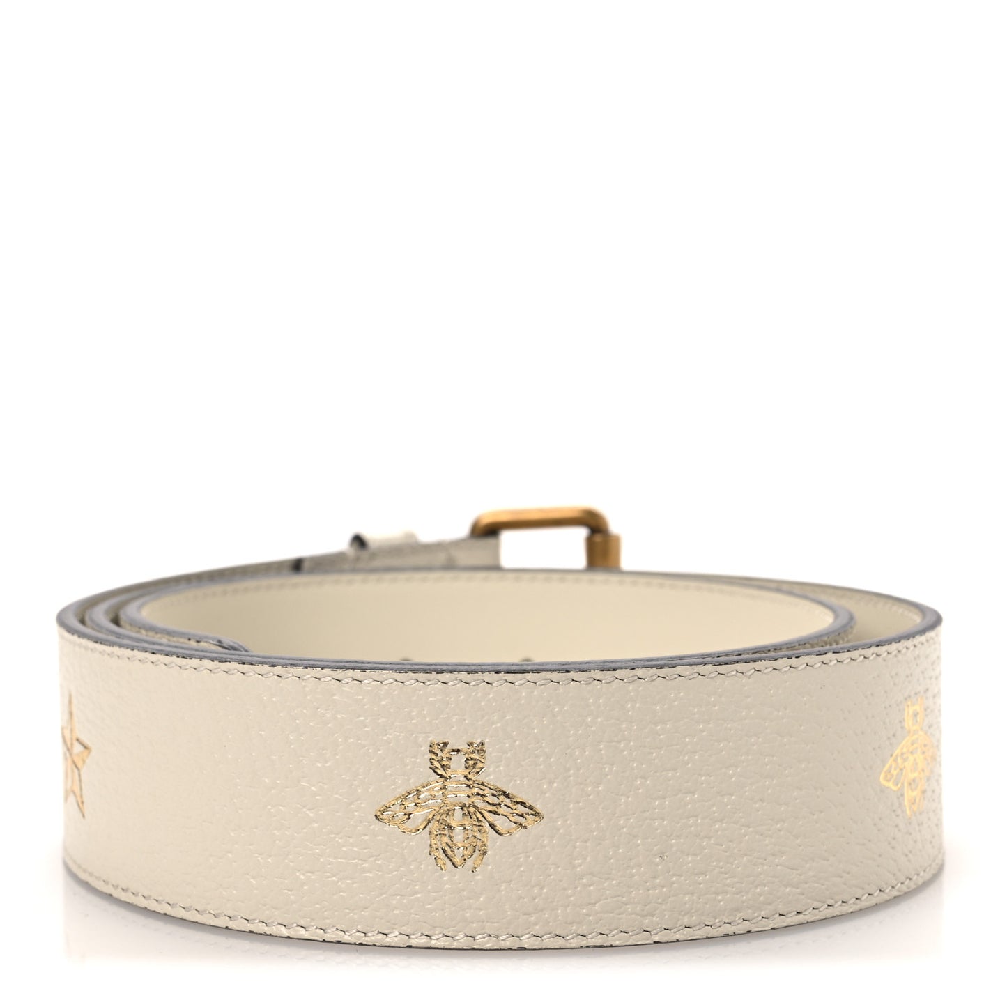 Textured Dollar Calfskin Bees And Stars Print Womens 40mm Belt 90 36 Mystic White Gold