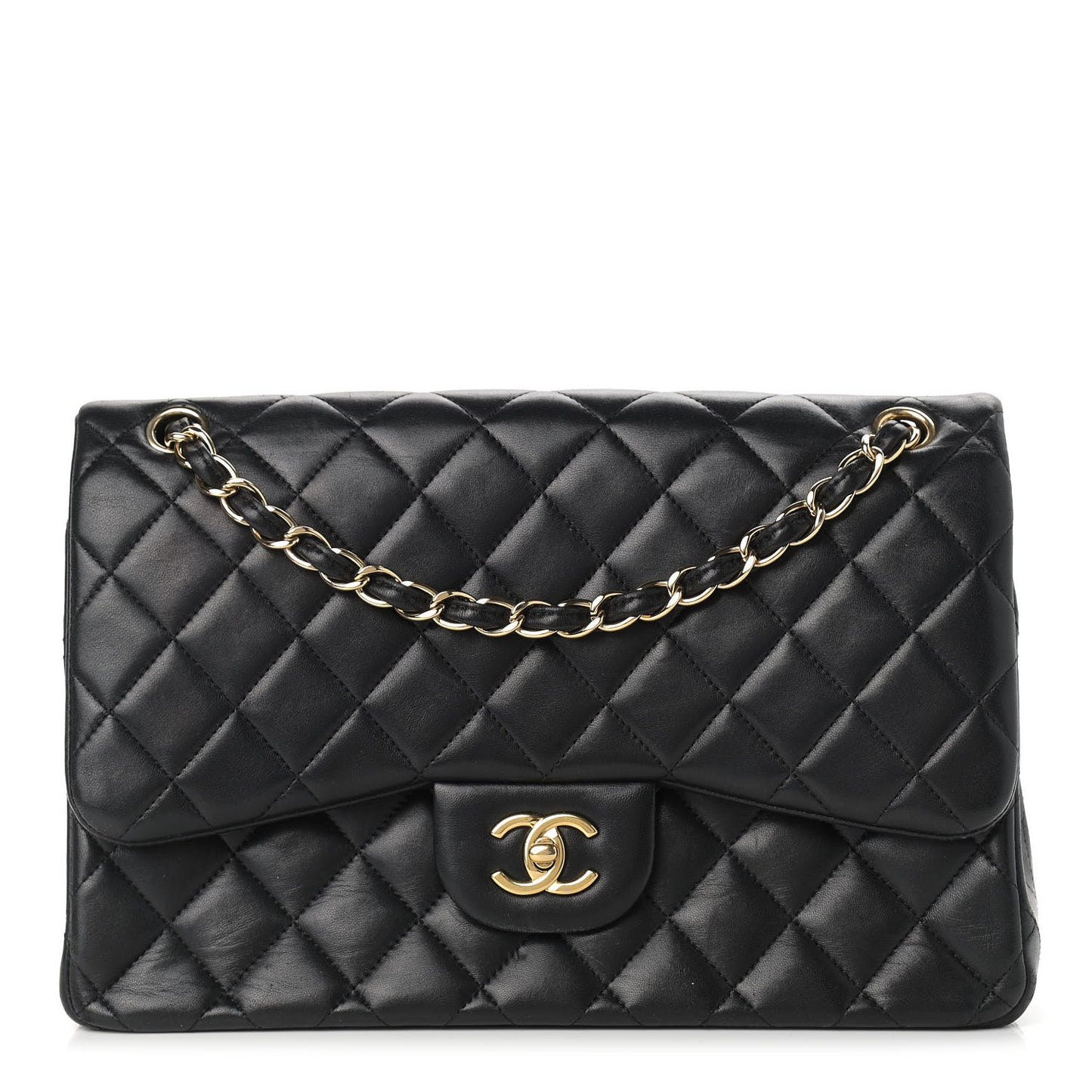 Lambskin Quilted Jumbo Double Flap Black
