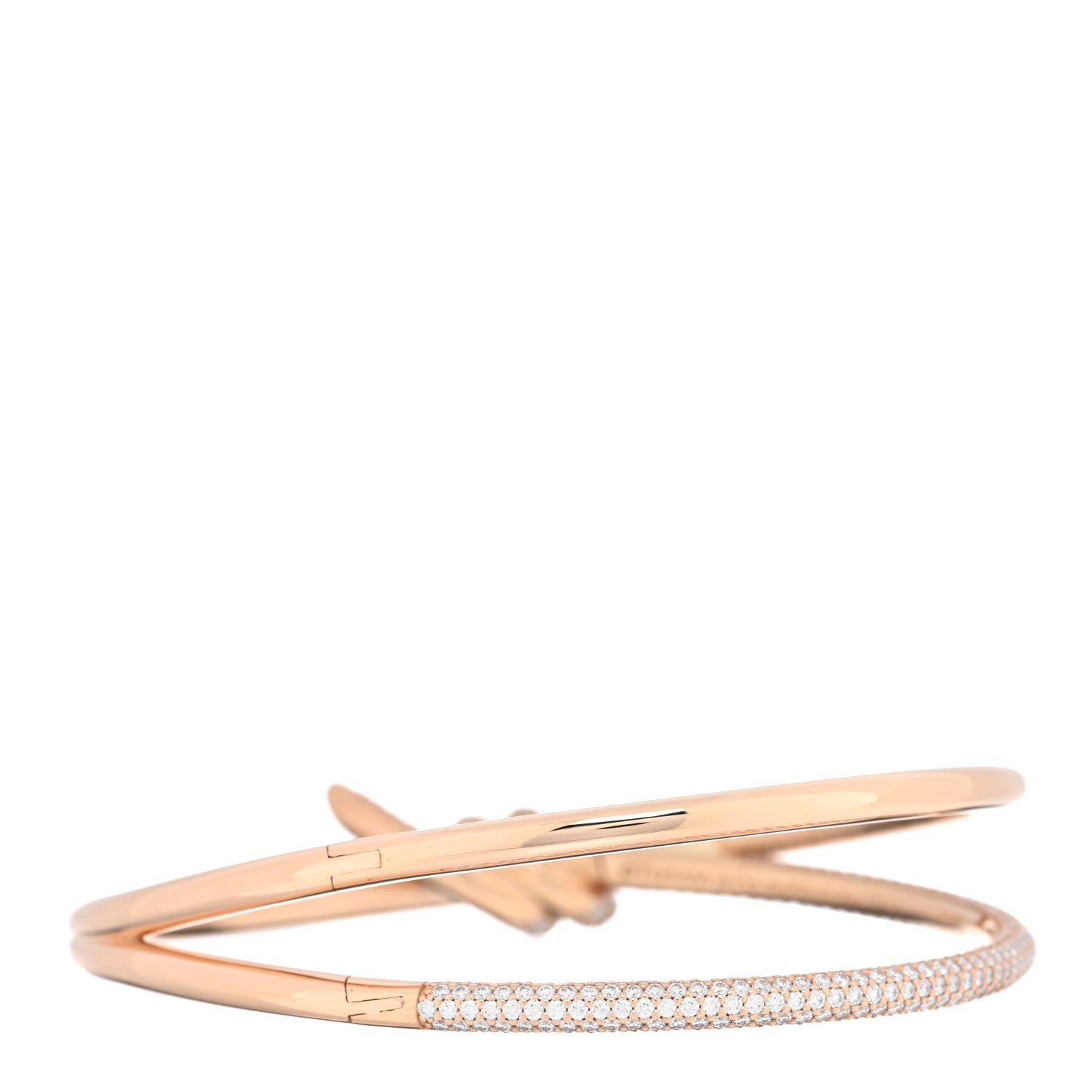 Tiffany 18K Rose Gold Diamond Knot Double Row Hinged Bangle Bracelet 2 of 4