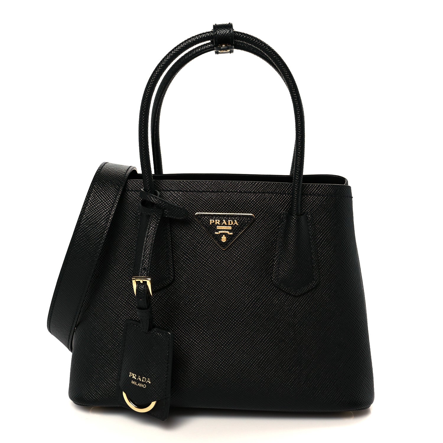 Prada Saffiano Cuir Mini Double Bag Black 1 of 11